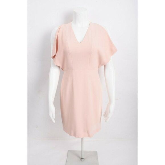 Genny Dresses & Skirts - Genny Womens Pink Mini Sheath Dress Size 0 Cape Style Blush Nude V-Neck